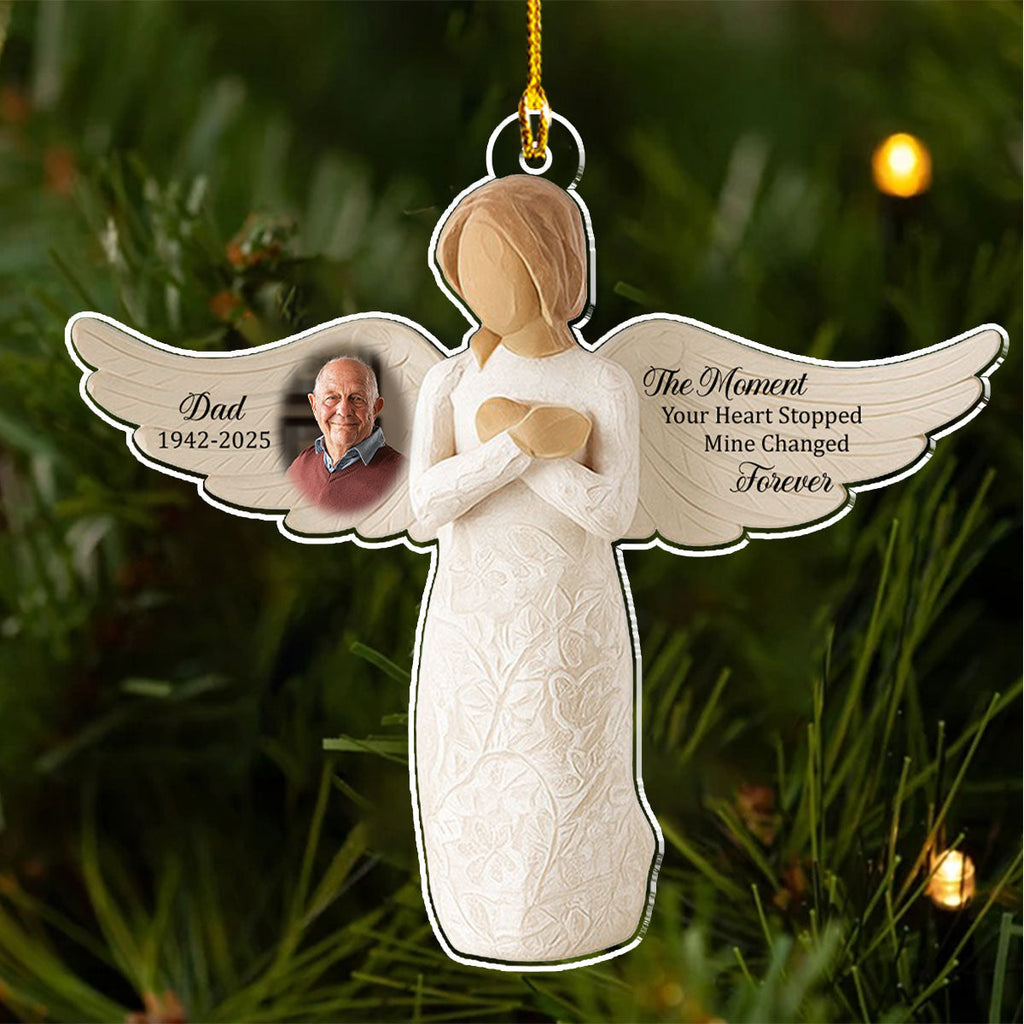 Custom Photo Memorial Christmas Ornament, Sympathy Keepsake • Wings Of Remembrance - Personalized Acrylic Ornament