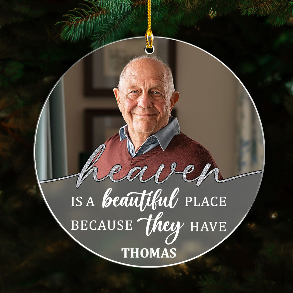 Custom Photo Memorial Christmas Ornament, Sympathy Keepsake • Beautiful Place - Personalized Frosted Acrylic Ornament