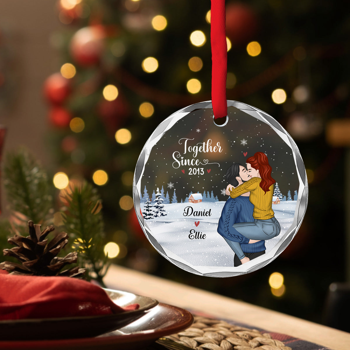 Custom First Christmas Ornament Married, Gift for Newlyweds •  Our First Christmas Together - Personalized Glass Ornament