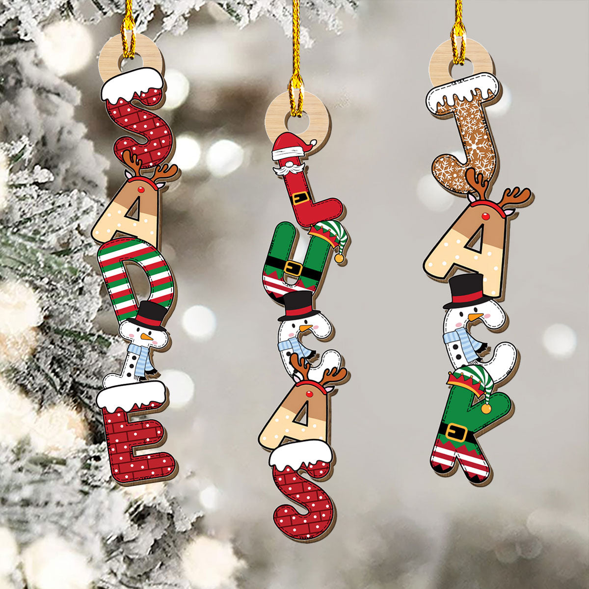 Custom Christmas Character Letter Ornament & Stocking Tag with Name • Letter Name Christmas - Personalized Wood Ornament