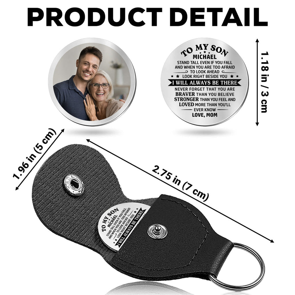 Custom Photo Coin Keychain, Mother's Father's Day Birthday Gift Keepsake • To My Son - Personalized Pocket Hug