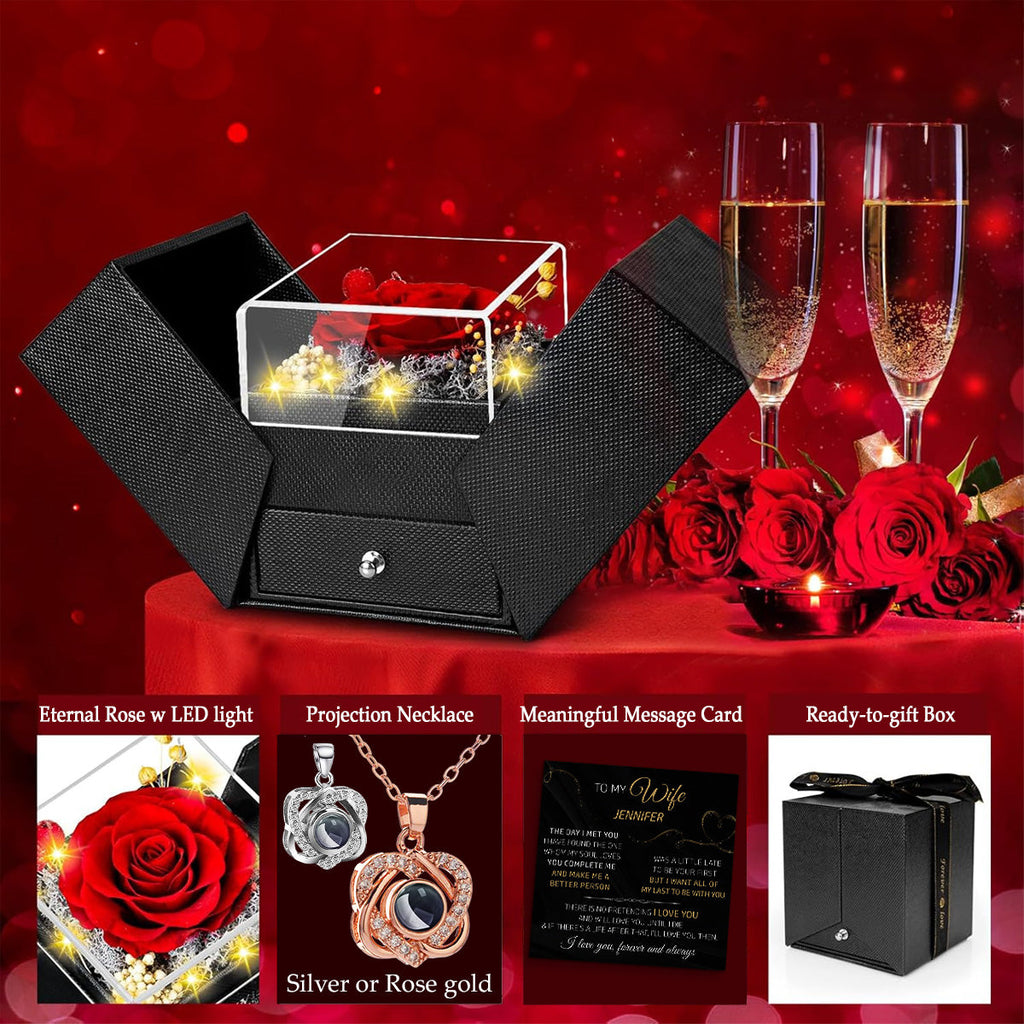 The Day I Met You - Personalized Preserved Rose With Projection Necklace