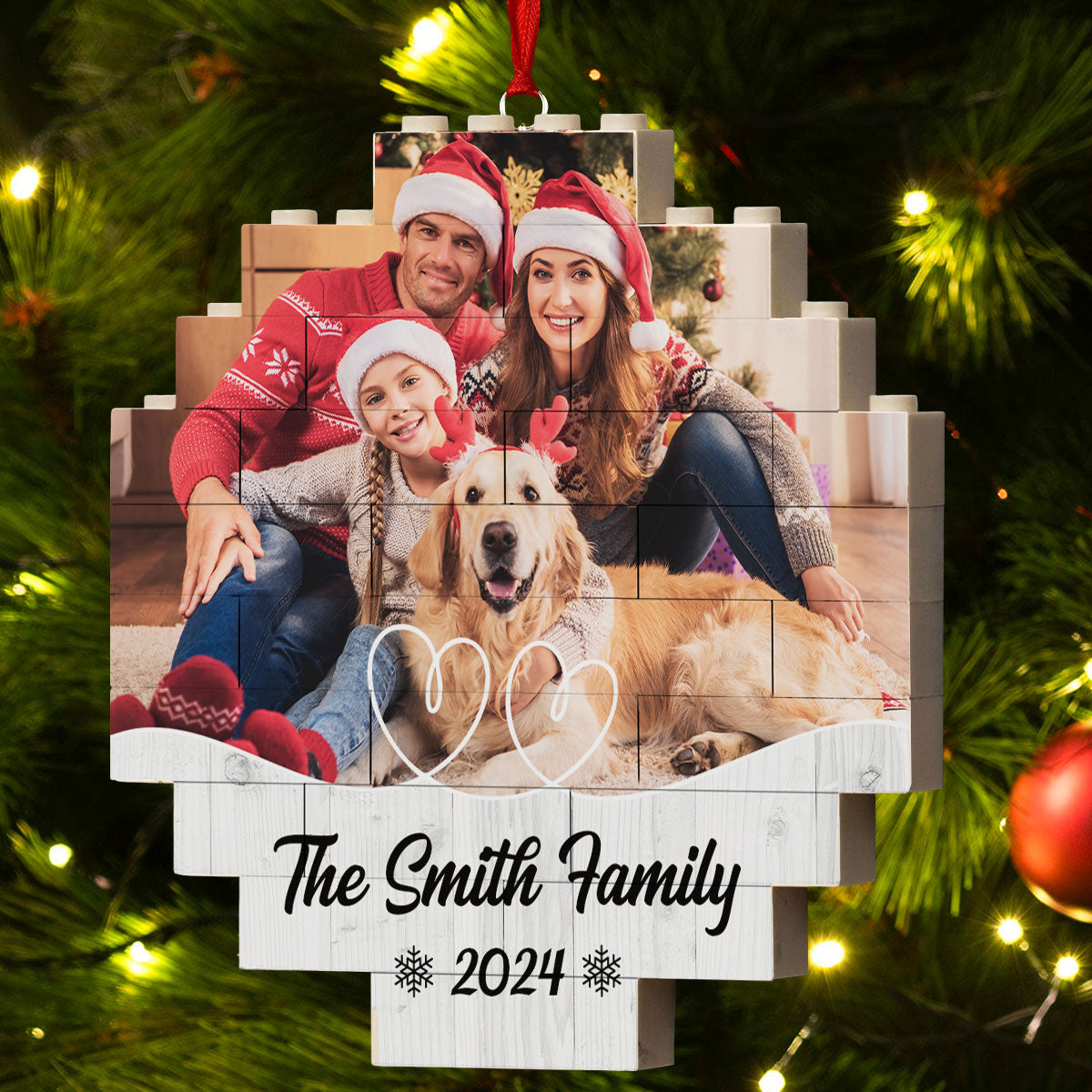 Custom Photo Family Ornament, Christmas Gift for Family Members • Photo Family Christmas - Personalized Puzzle Ornament