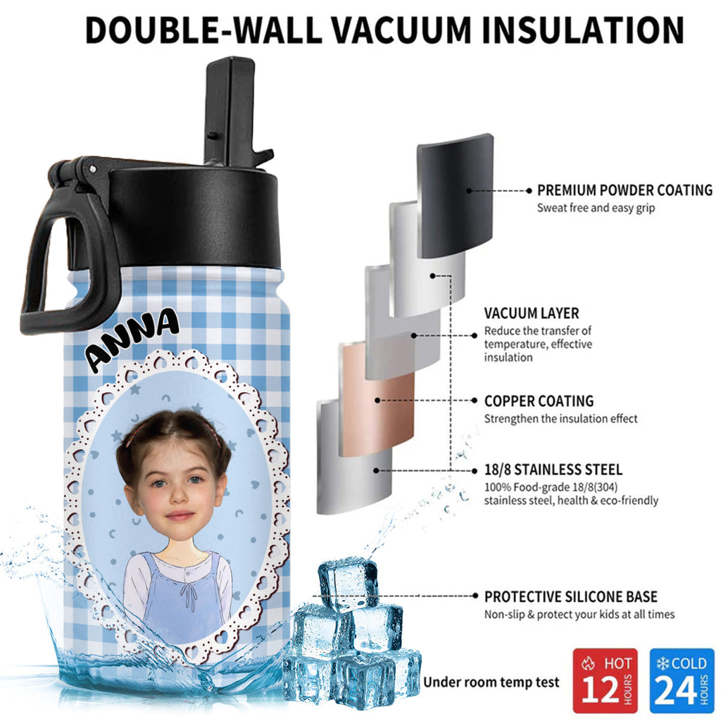 Cute Kid In Red - Personalized 3D Inflated Effect Kids Water Bottle