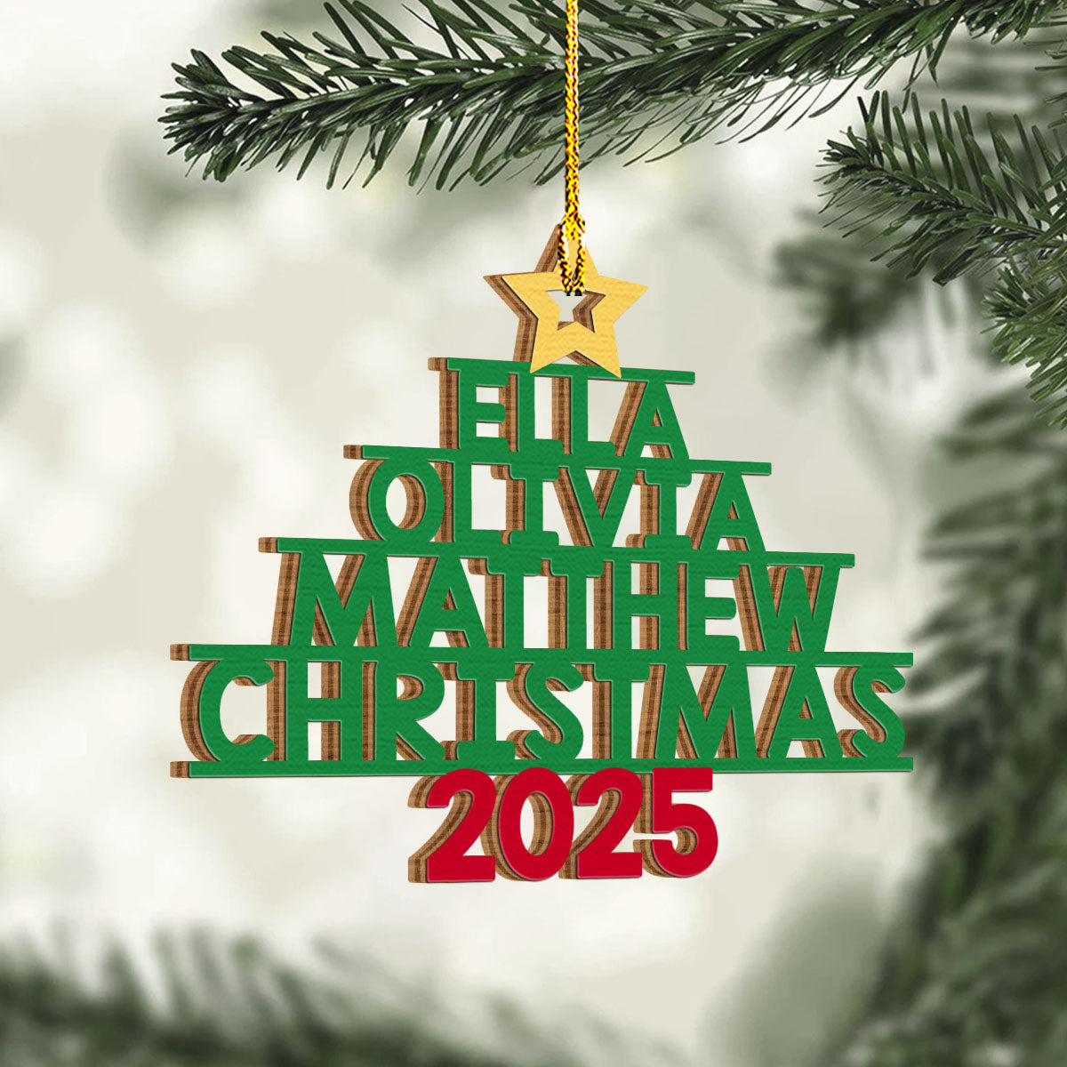 Custom Family Ornament, Christmas Gift for Family Members •  Family Names Holiday Tree - Personalized Wood Ornament