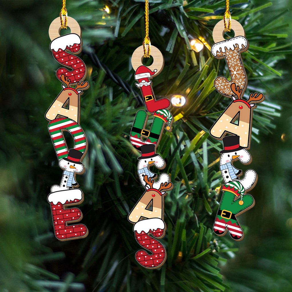 Custom Christmas Character Letter Ornament & Stocking Tag with Name • Letter Name Christmas - Personalized Wood Ornament