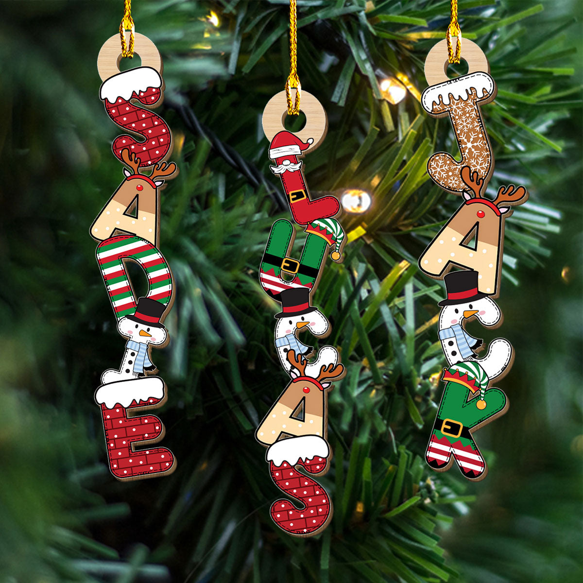 Custom Christmas Character Letter Ornament & Stocking Tag with Name • Letter Name Christmas - Personalized Wood Ornament