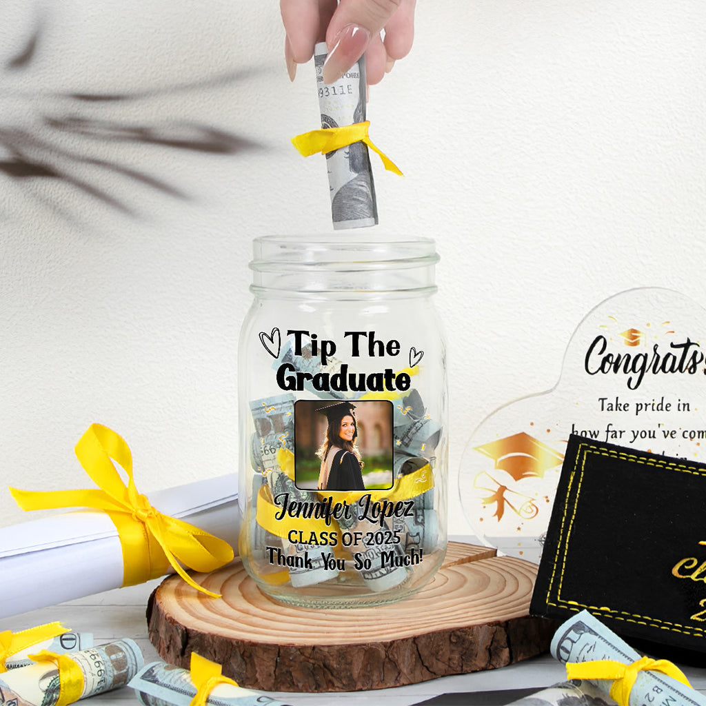 Tip The Graduate Thank You - Personalized Graduation Mason Jar Light