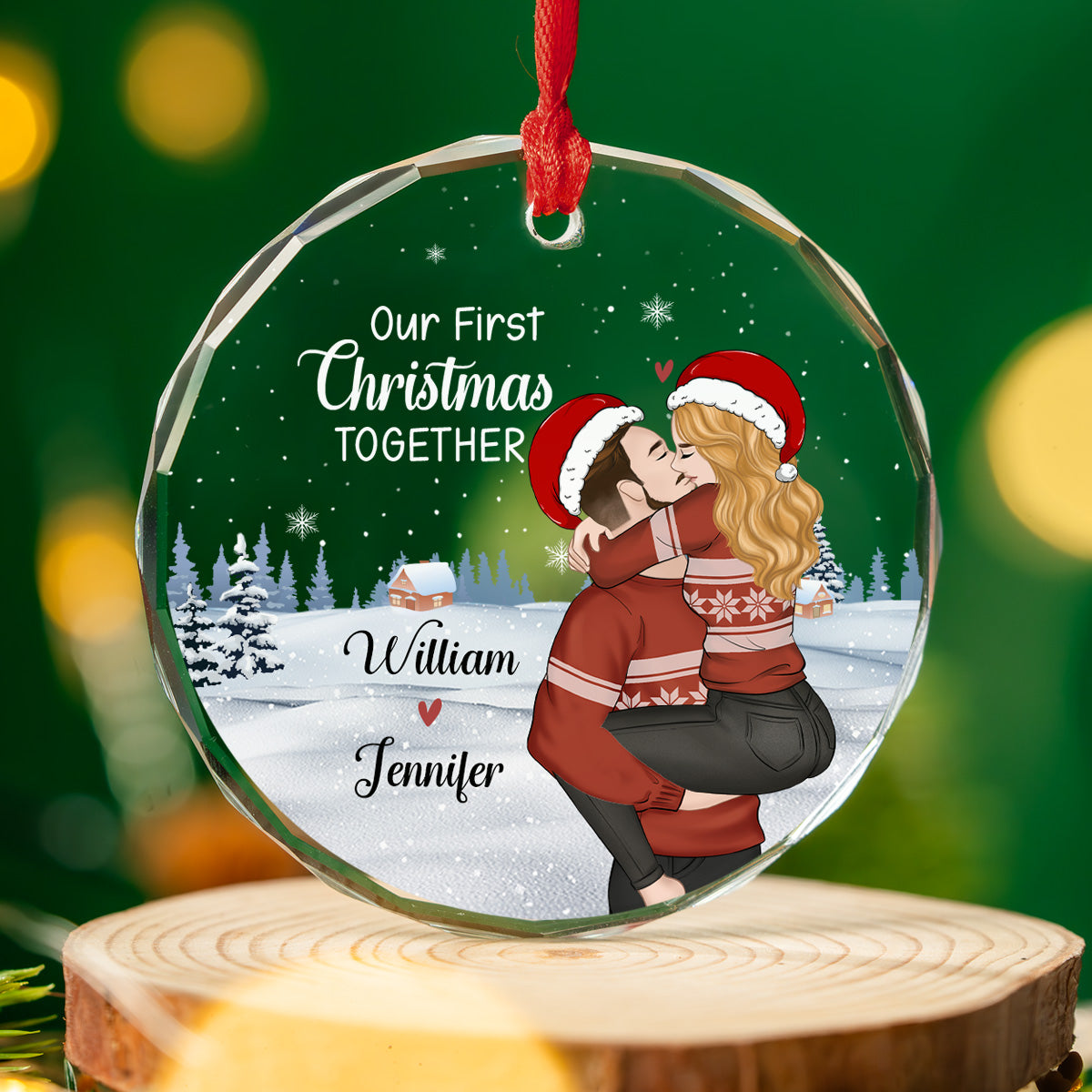 Custom First Christmas Ornament Married, Gift for Newlyweds •  Our First Christmas Together - Personalized Glass Ornament