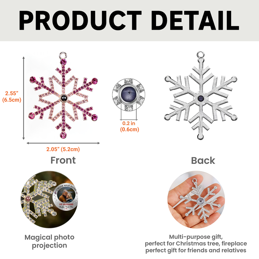 Custom Photo Memorial Christmas Ornament, Sympathy Keepsake • I Never Walk Alone - Personalized Photo Snowflake Projection Ornament