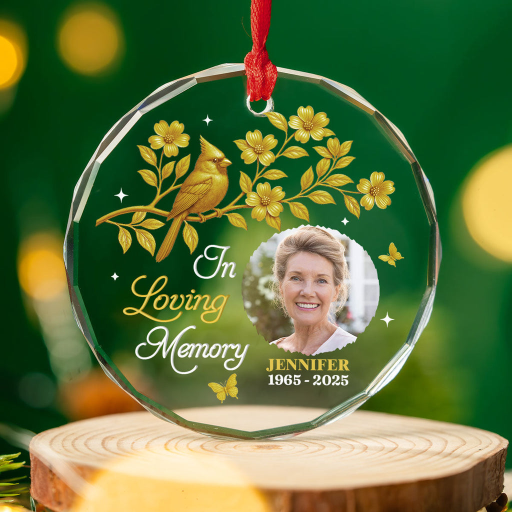 Custom Photo Memorial Christmas Ornament, Sympathy Keepsake • Our Loving Memory - Personalized Glass Ornament