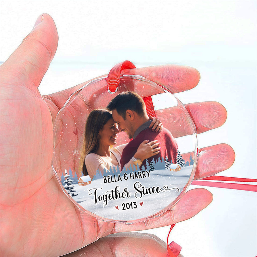 Custom Photo First Christmas Ornament Married, Gift for Newlyweds • Our First Christmas Photo - Personalized Glass Ornament
