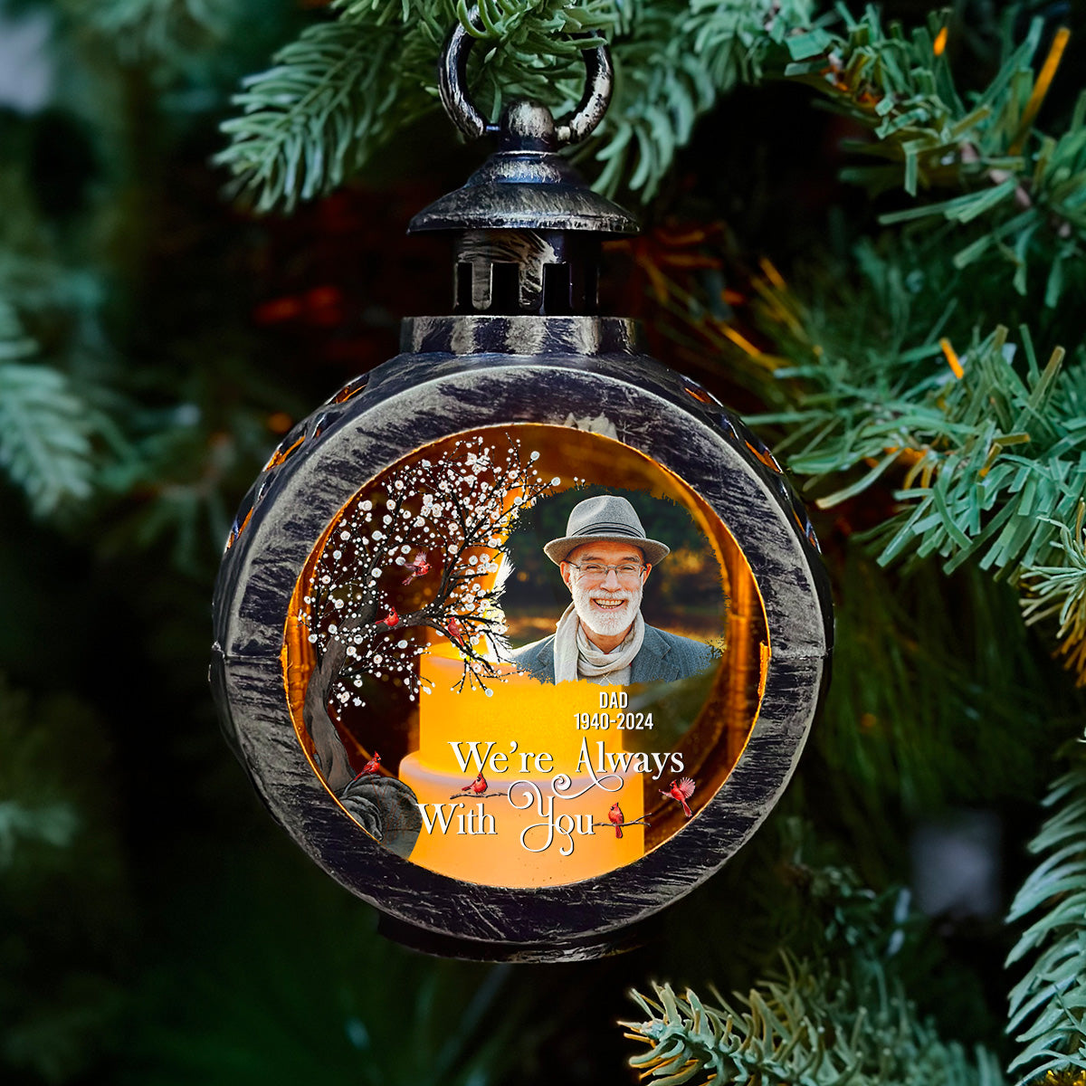 Custom Photo Memorial Christmas Night Light, Remembrance Gifts • Always With You - Personalized Christmas Lantern