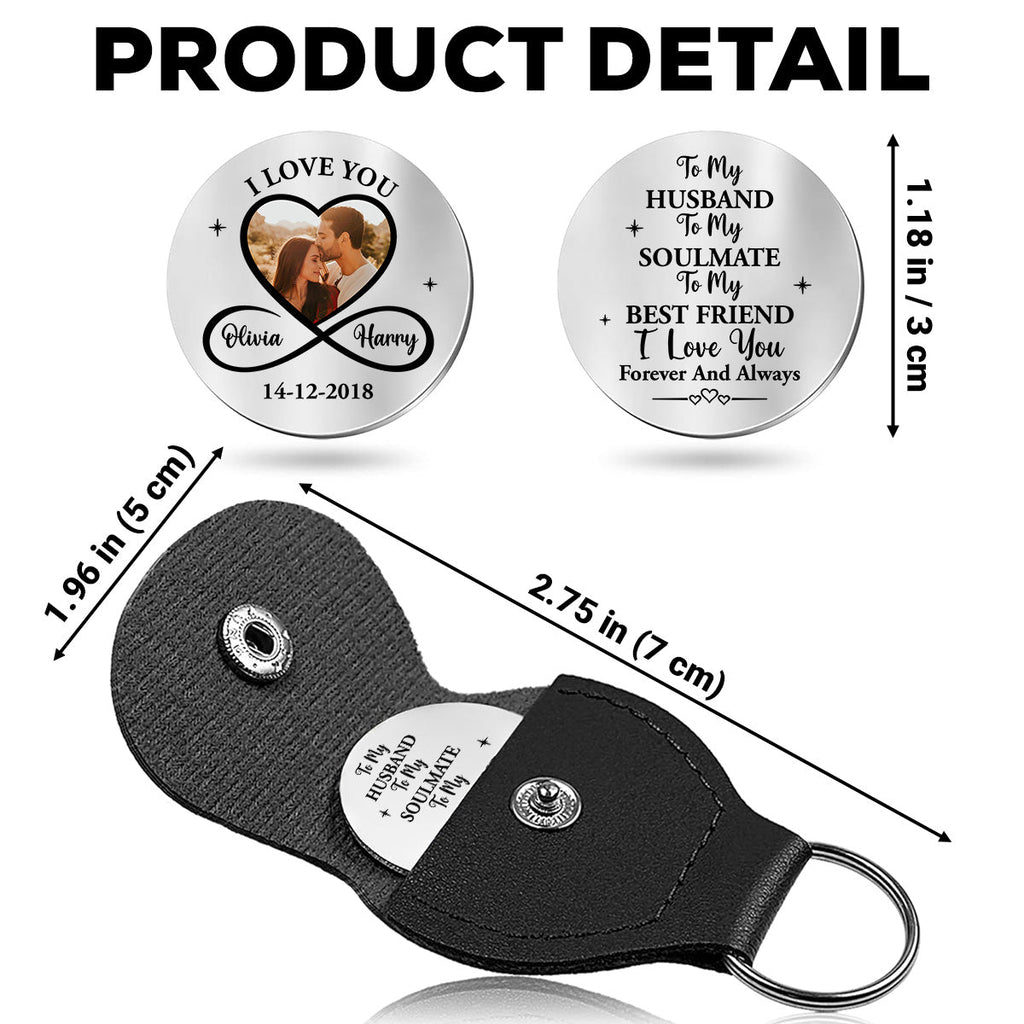 Custom Photo Coin Keychain for Husband, Couple Anniversary Valentine's Day Gifts • Timeless Love - Personalized Pocket Hug