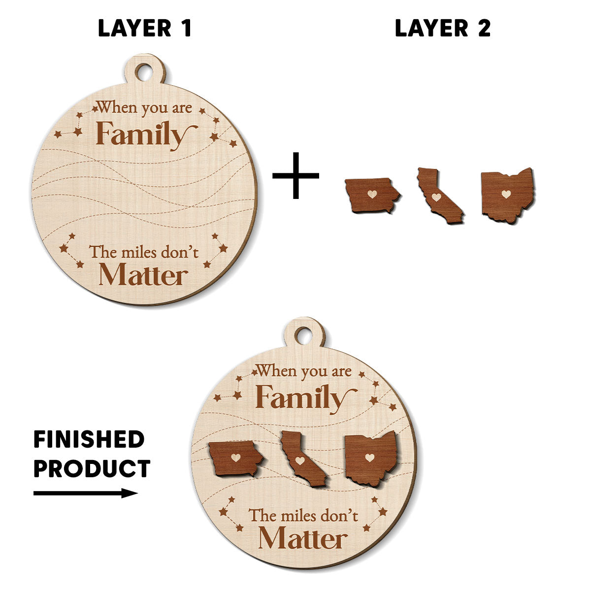 Custom Family Ornament, Christmas Gift for Family Members •  When You Are Family The Miles Do Not Matter - Personalized Freeshape 2-Layered Wood Ornament