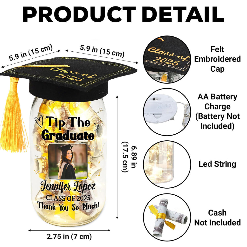 Tip The Graduate Thank You - Personalized Graduation Mason Jar Light