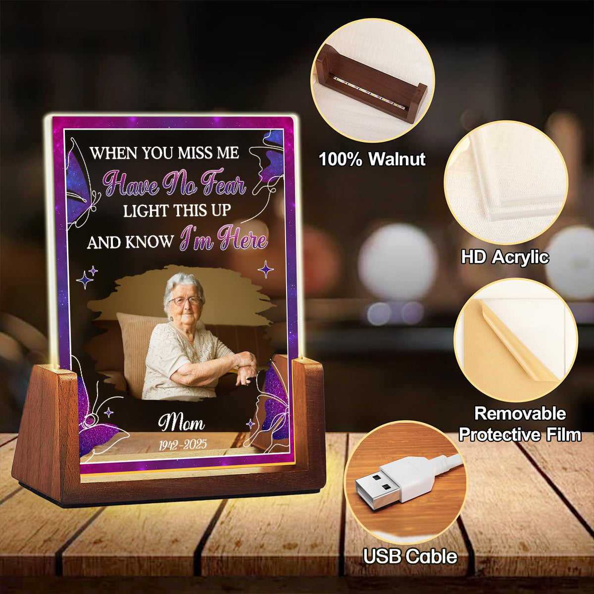 Custom Photo Memorial Gift, Sympathy Keepsake For Loved Ones • When You Miss Me - Personalized Night Light