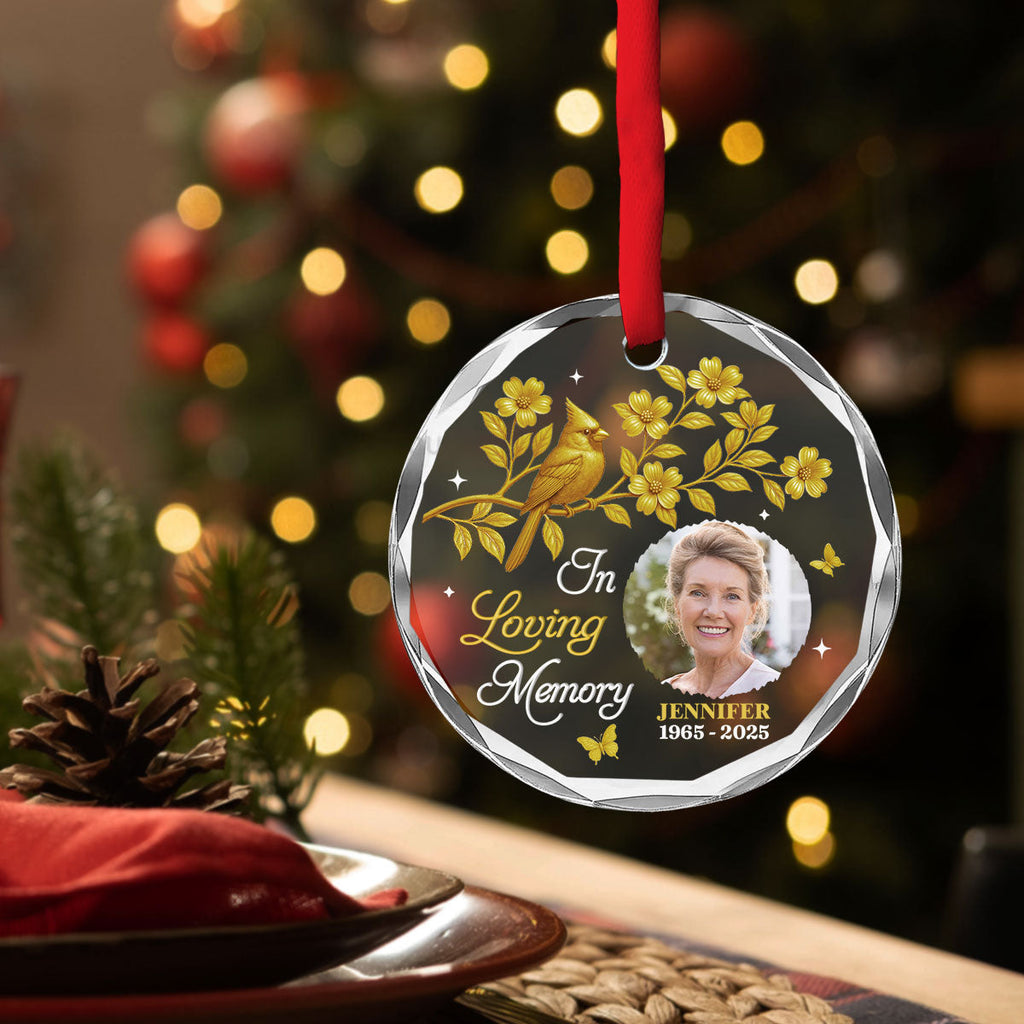 Custom Photo Memorial Christmas Ornament, Sympathy Keepsake • Our Loving Memory - Personalized Glass Ornament