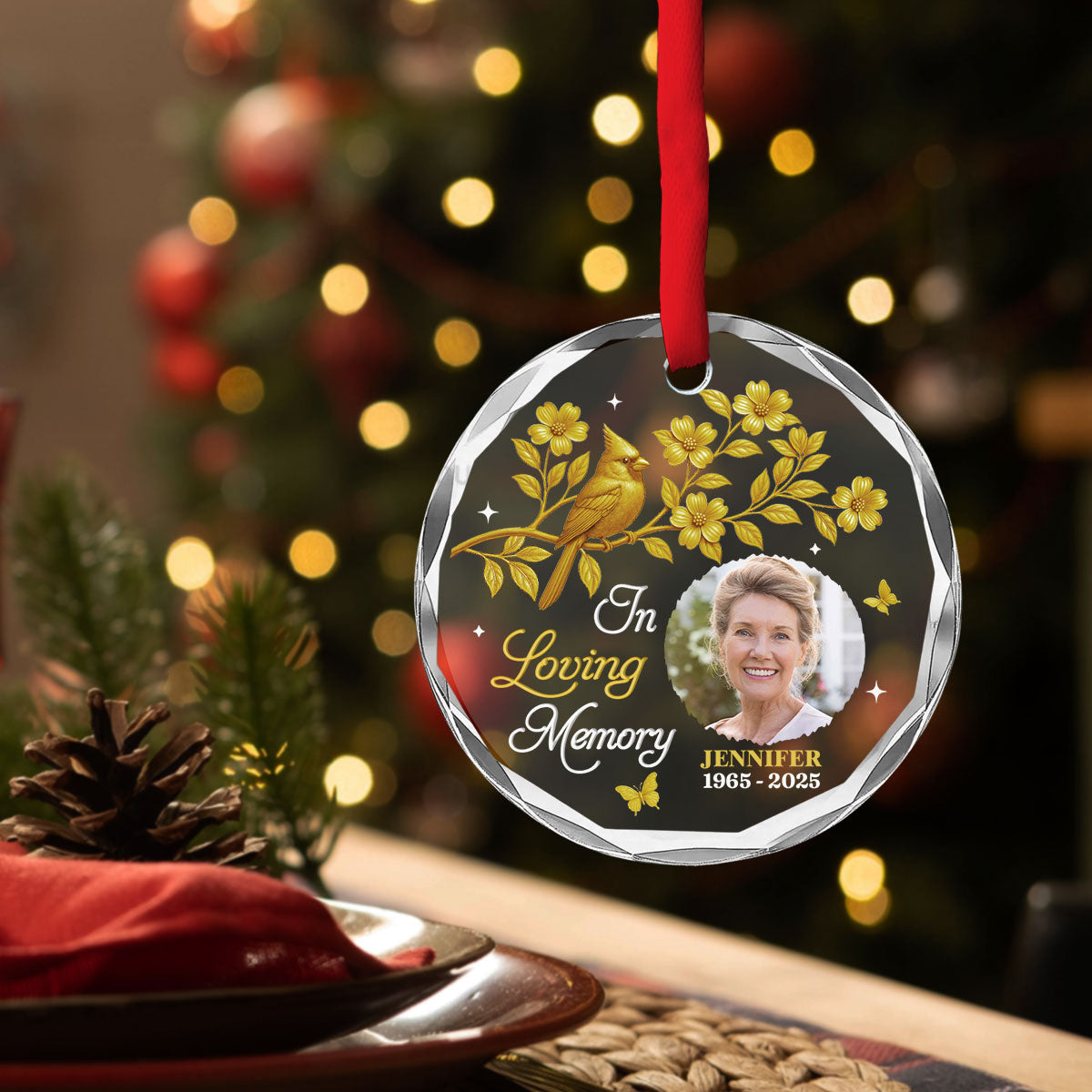 Custom Photo Memorial Christmas Ornament, Sympathy Keepsake • Our Loving Memory - Personalized Glass Ornament