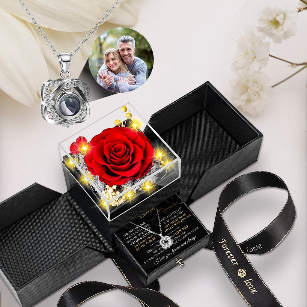 The Day I Met You - Personalized Preserved Rose With Projection Necklace
