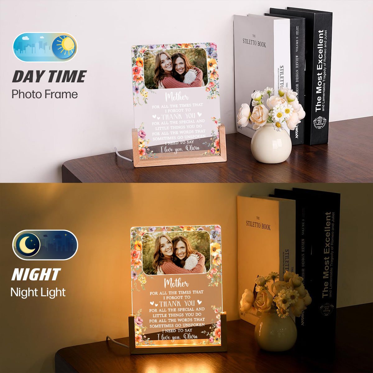 Custom Photo Gift for Mom Grandma, Mother's Day Birthday • I Need To Say I Love You - Personalized Night Light