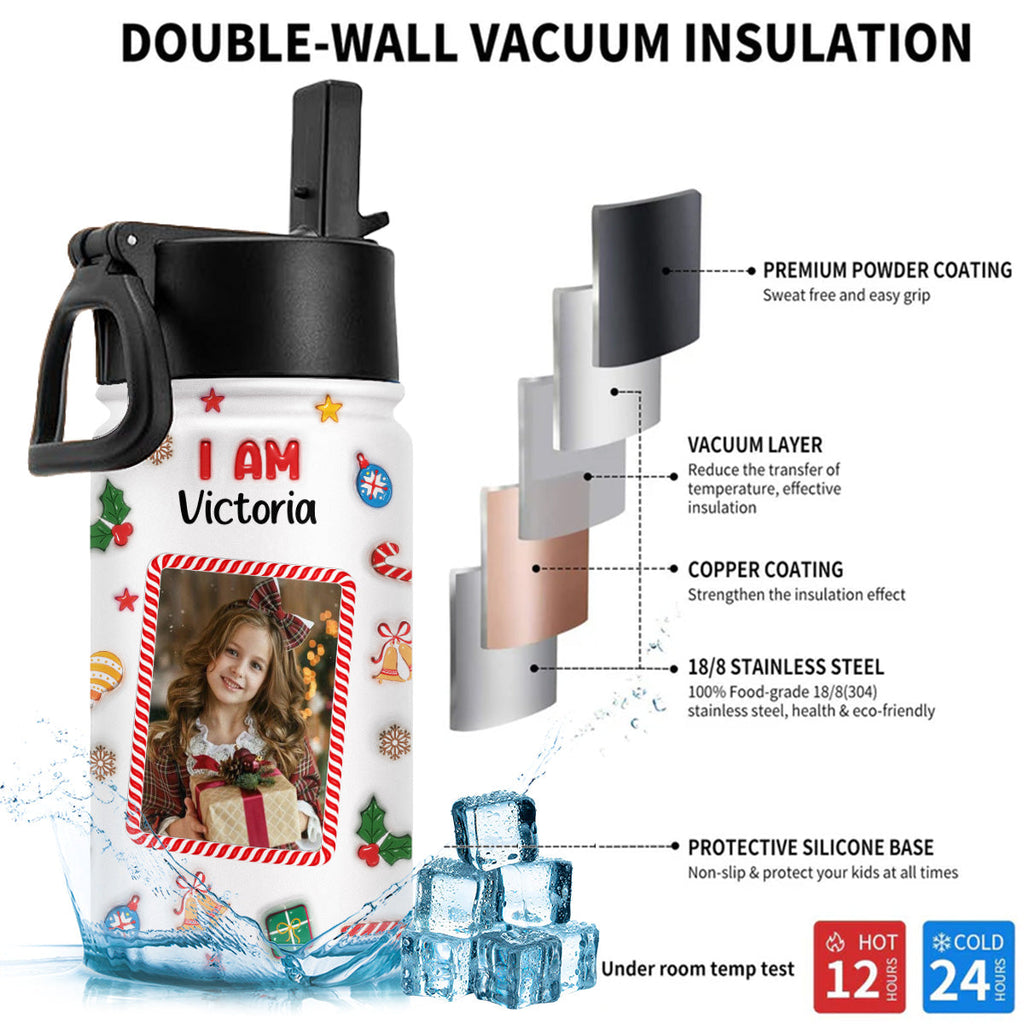 Kind Smart Loved Christmas Photo - Personalized 3D Inflated Effect Kids Water Bottle