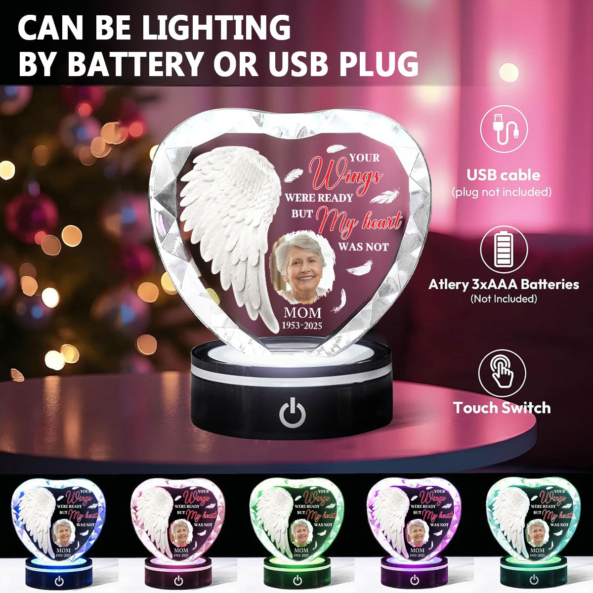 Your Wings Were Ready - Personalized Crystal Led Light