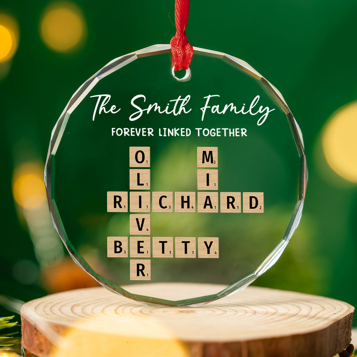 Custom Family Ornament, Christmas Gift for Family Members •  Family Hearts Forever Linked Together - Personalized Glass Ornament