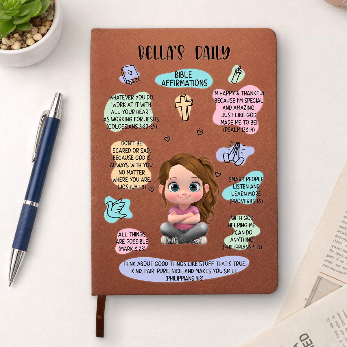 Custom Leather Notebook For Christian • Bible Affirmations - Personalized Leather Journal