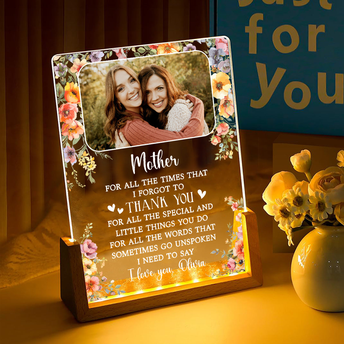 Custom Photo Gift for Mom Grandma, Mother's Day Birthday • I Need To Say I Love You - Personalized Night Light