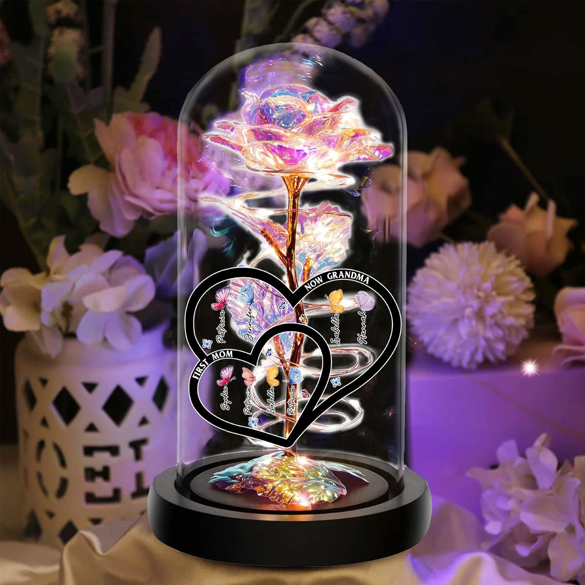 First Mom Now Grandma - Personalized Sparkly Rose