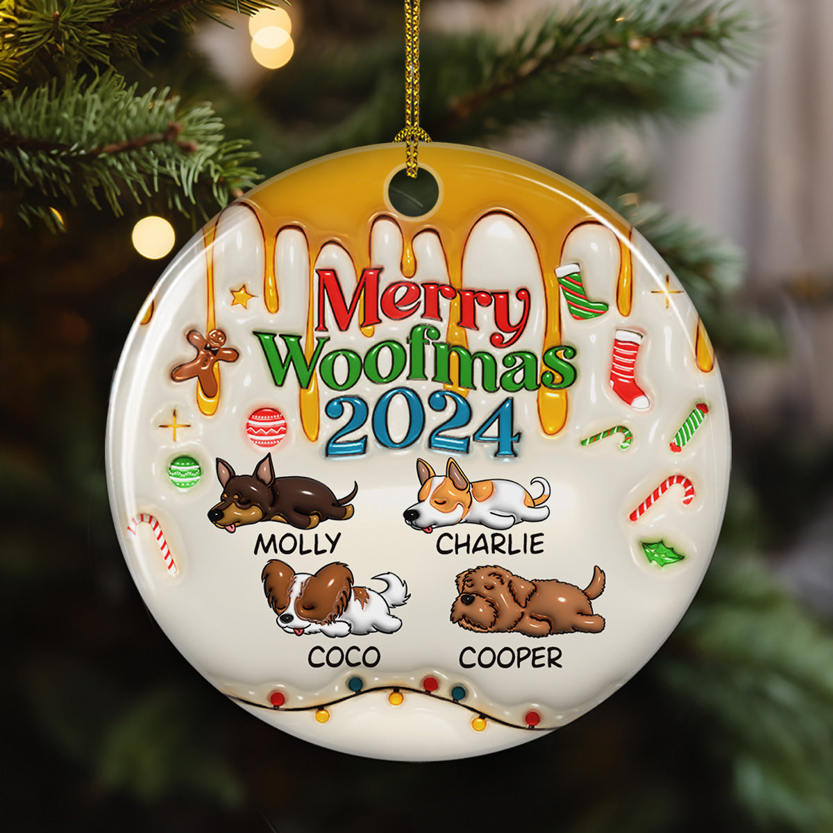 Custom Keepsake Christmas Ornament •  Happy Woofmas - Personalized 3D Inflated Effect Ceramic Ornament