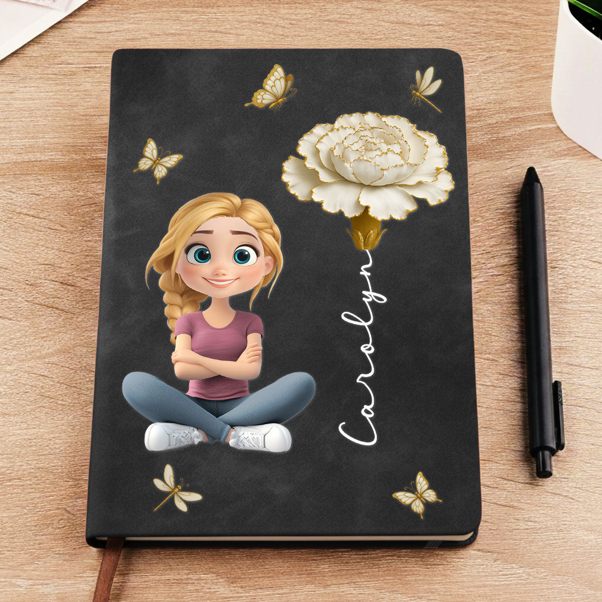 Custom Birth Flower & Name Notebook For Daughter, Granddaughter • Floral Soul - Personalized Leather Journal