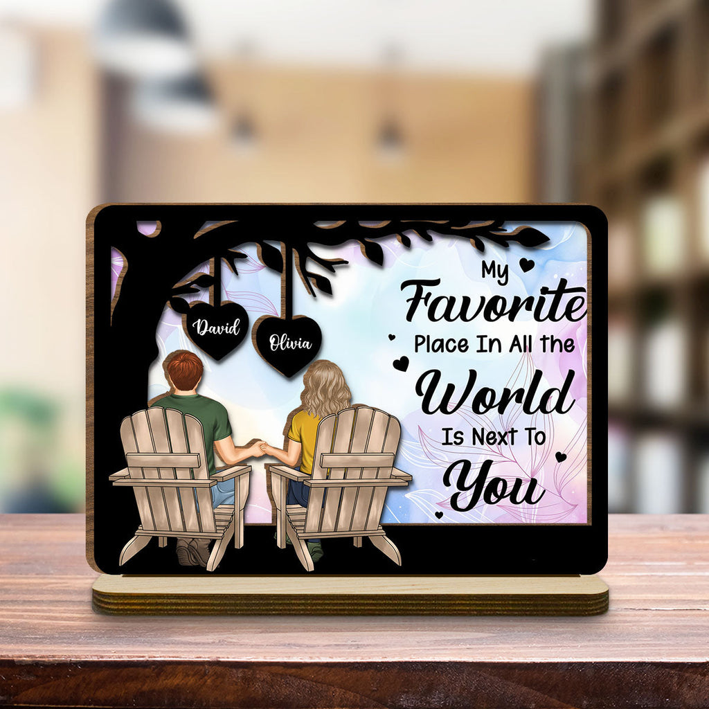 Custom Couple's Decor, Anniversary & Wedding Gift • My Favorite Place - Personalized 2-Layer Wood Plaque With Flat Base