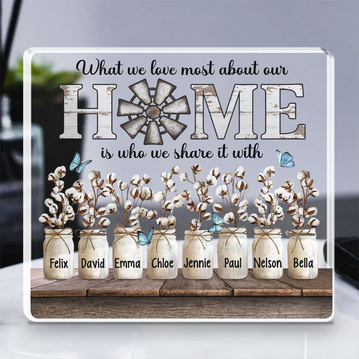 Custom Family Decor, Christmas Birthday Family Keepsake • What We Love Most About Our Home - Personalized Acrylic Plaque