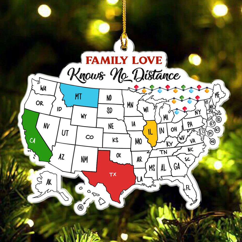 Custom Family Ornament, Christmas Gift for Family Members •  Family Love Across The Miles - Personalized Acrylic Ornament