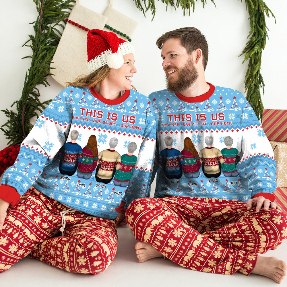 Custom Family Christmas Sweatshirt, Gift for Family Members • Family In Snow - Personalized All-Over-Print Sweatshirt