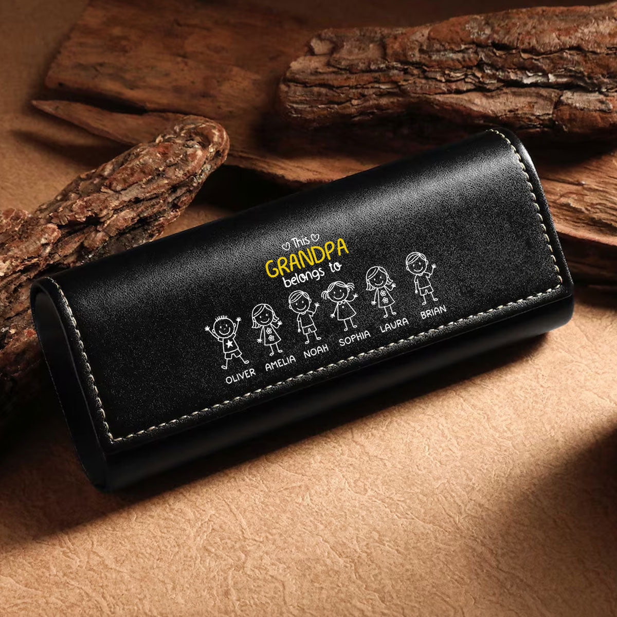 This Grandpa Belongs To Us - Personalized Leather Eyeglass Case