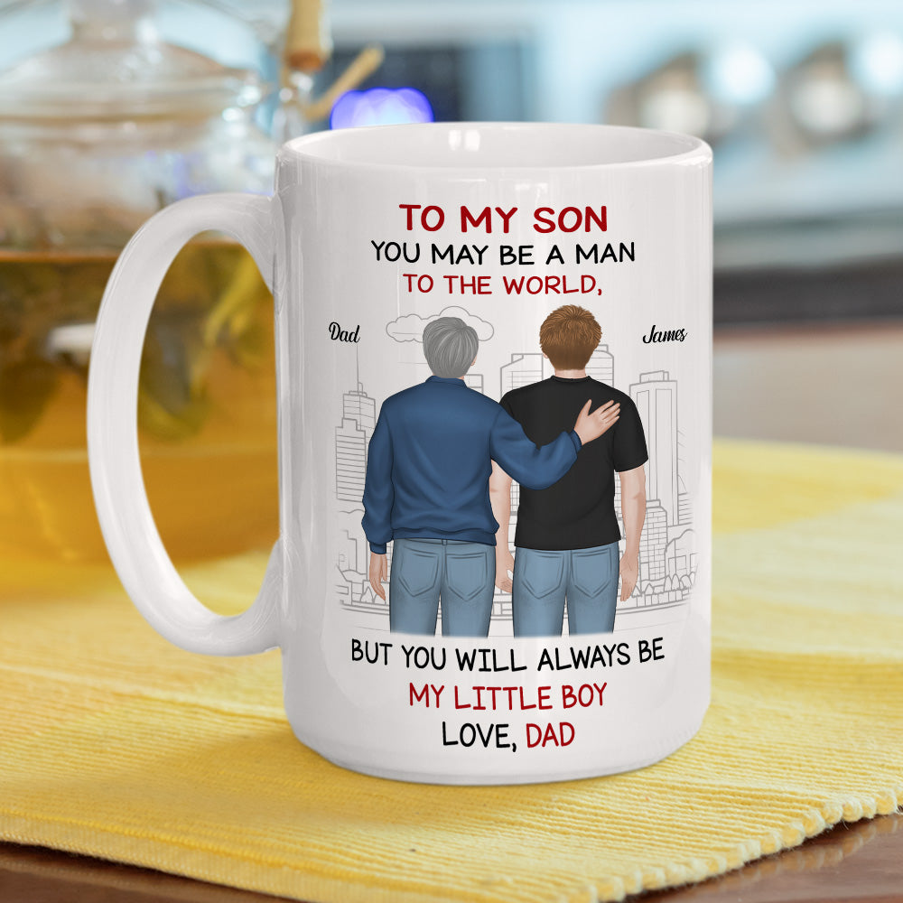 Custom Father's Day Gift For Son • Man To World Boy To Dad - Personalized Coffee Mug