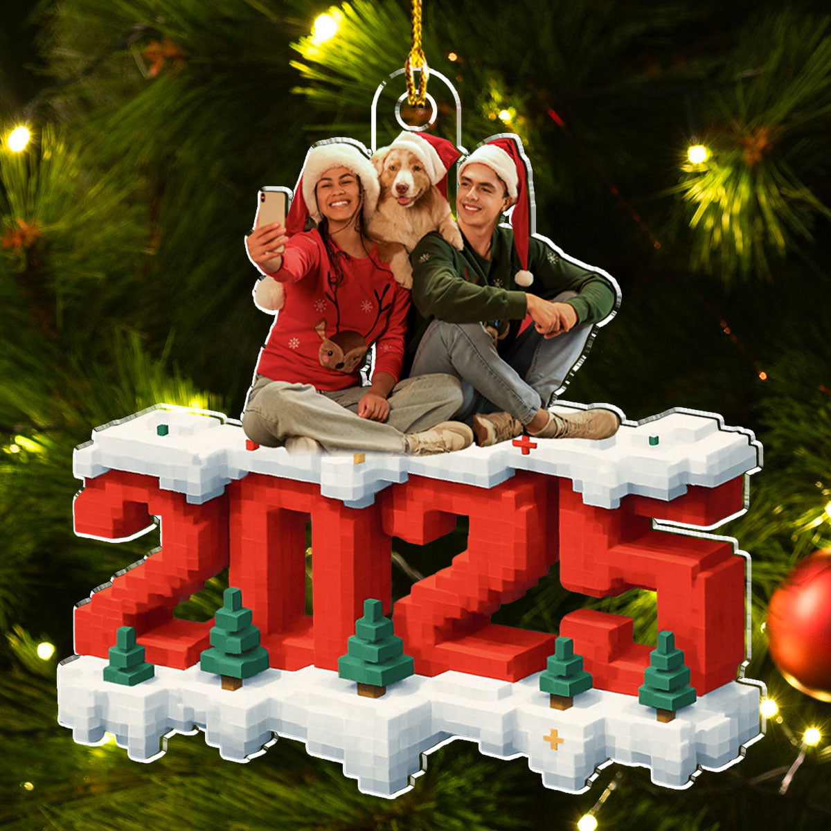 Custom Photo Family Ornament, Christmas Gift for Family Members • All Of Us In This Year Photo - Personalized 3D Effect Acrylic Ornament