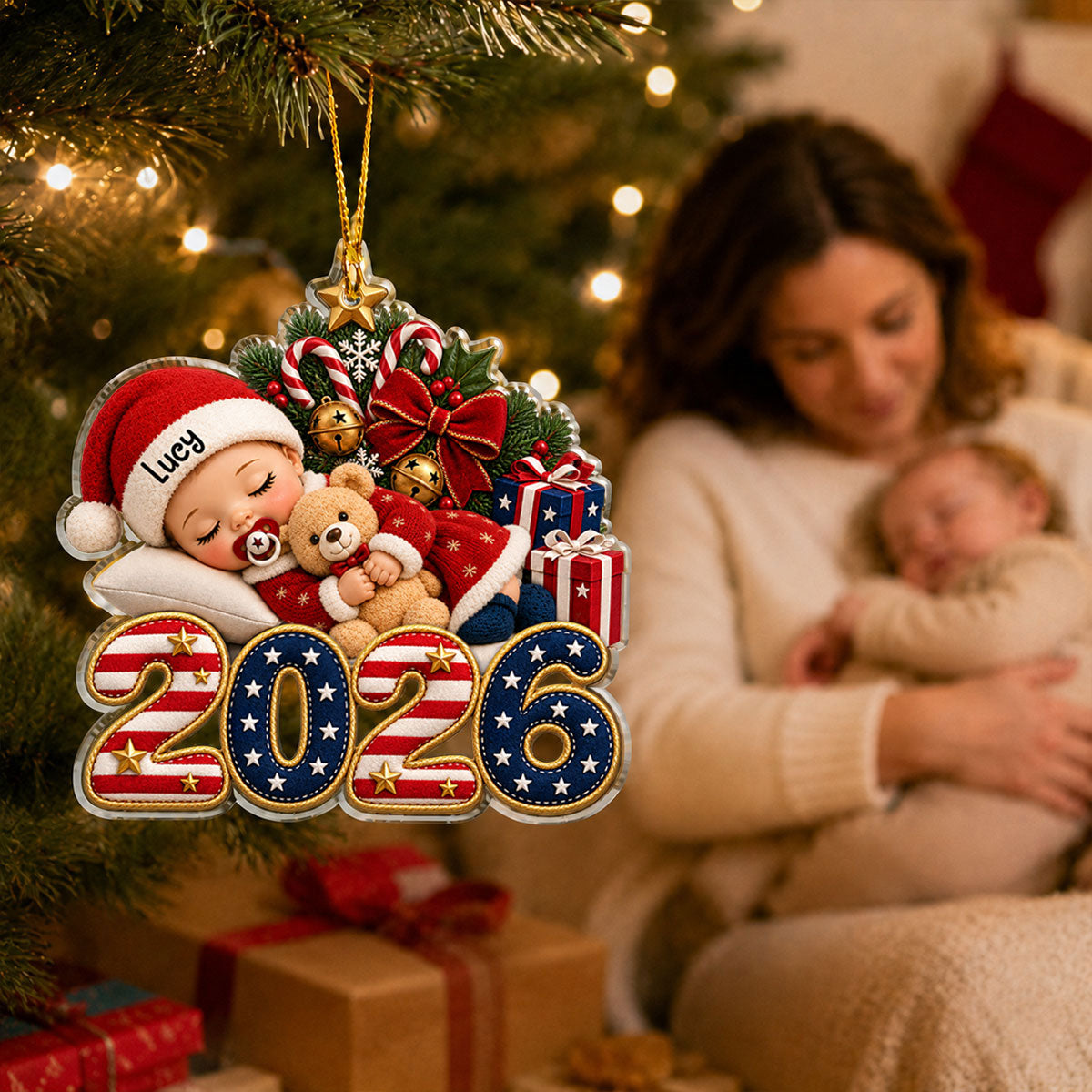 Custom Family First Christmas Ornament •  Christmas Dream Baby - Personalized Acrylic Ornament