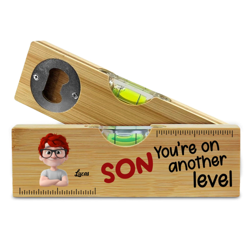 My Son Are On Another Level - Personalized Wooden Spirit Level Bottle Opener