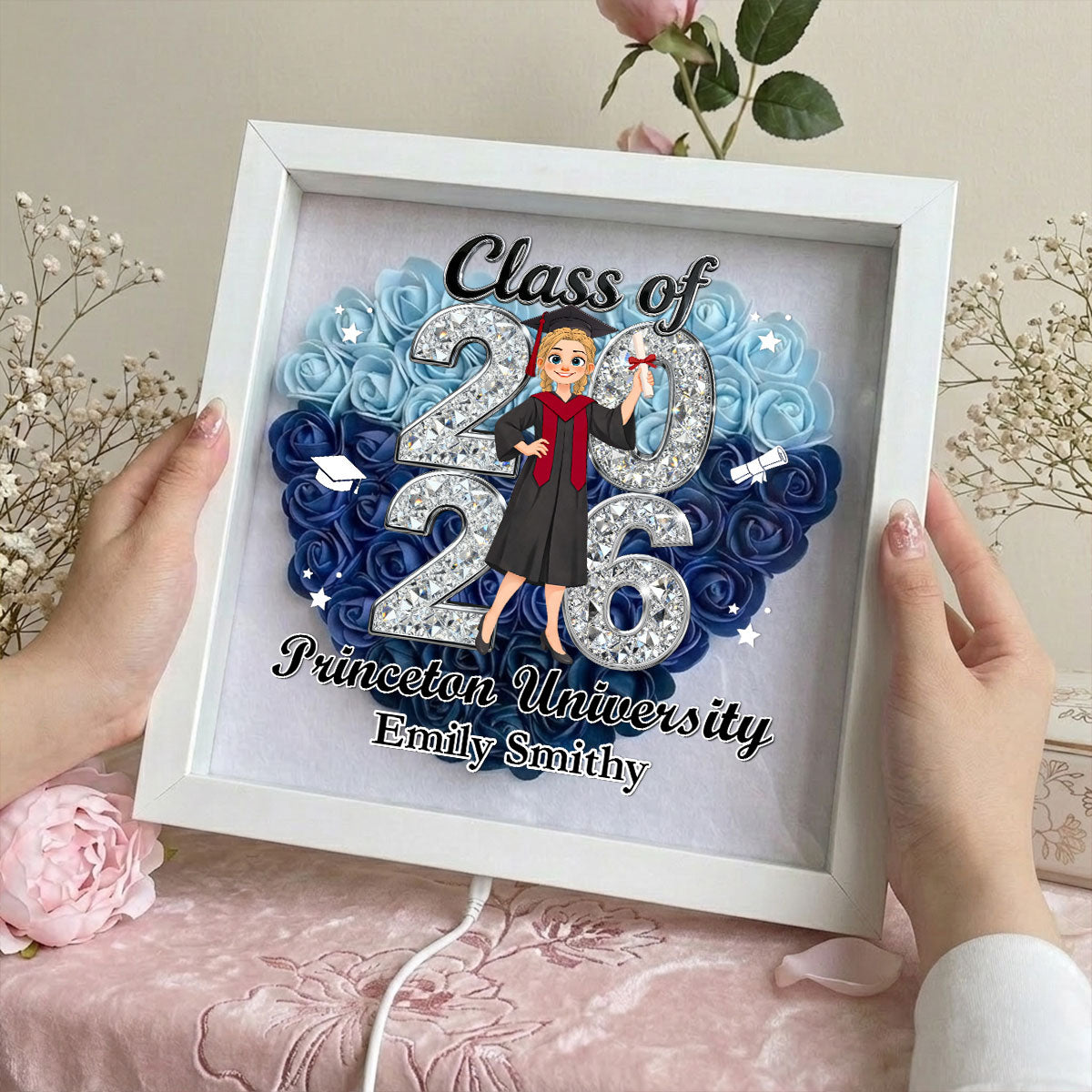 So Proud Of You - Personalized Flower Shadow Box With LED Light