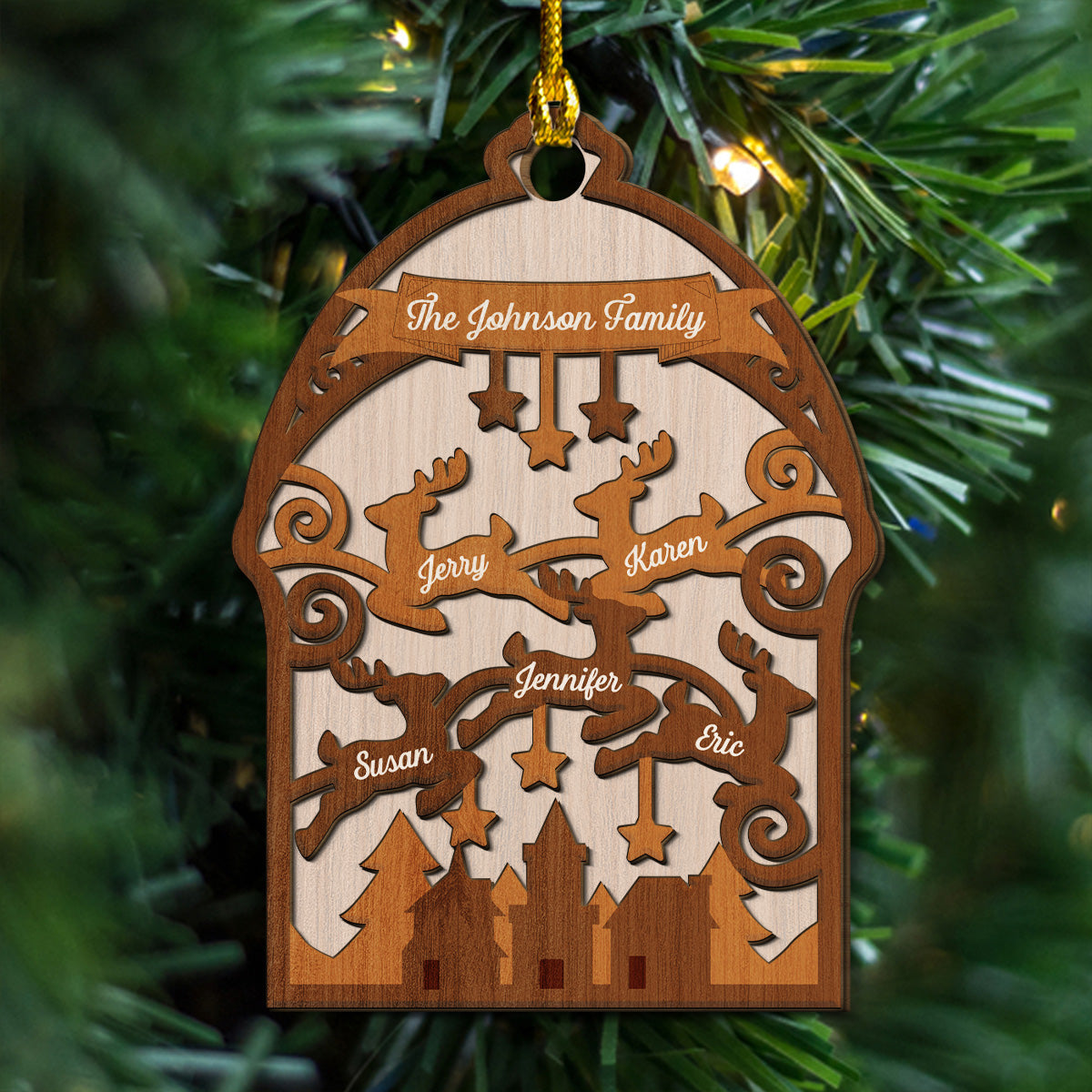 Custom Family Ornament, Christmas Gift for Family Members •  Family Merry Go Round - Personalized 2-Layered Wood Ornament