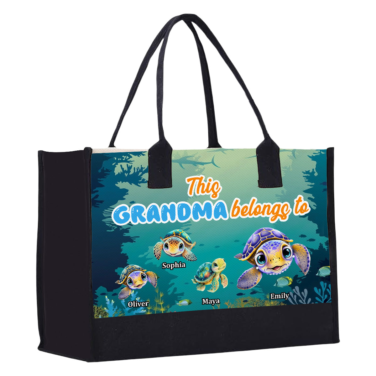 This Grandma Belongs To Turtle Summer - Personalized Canvas Tote Bag