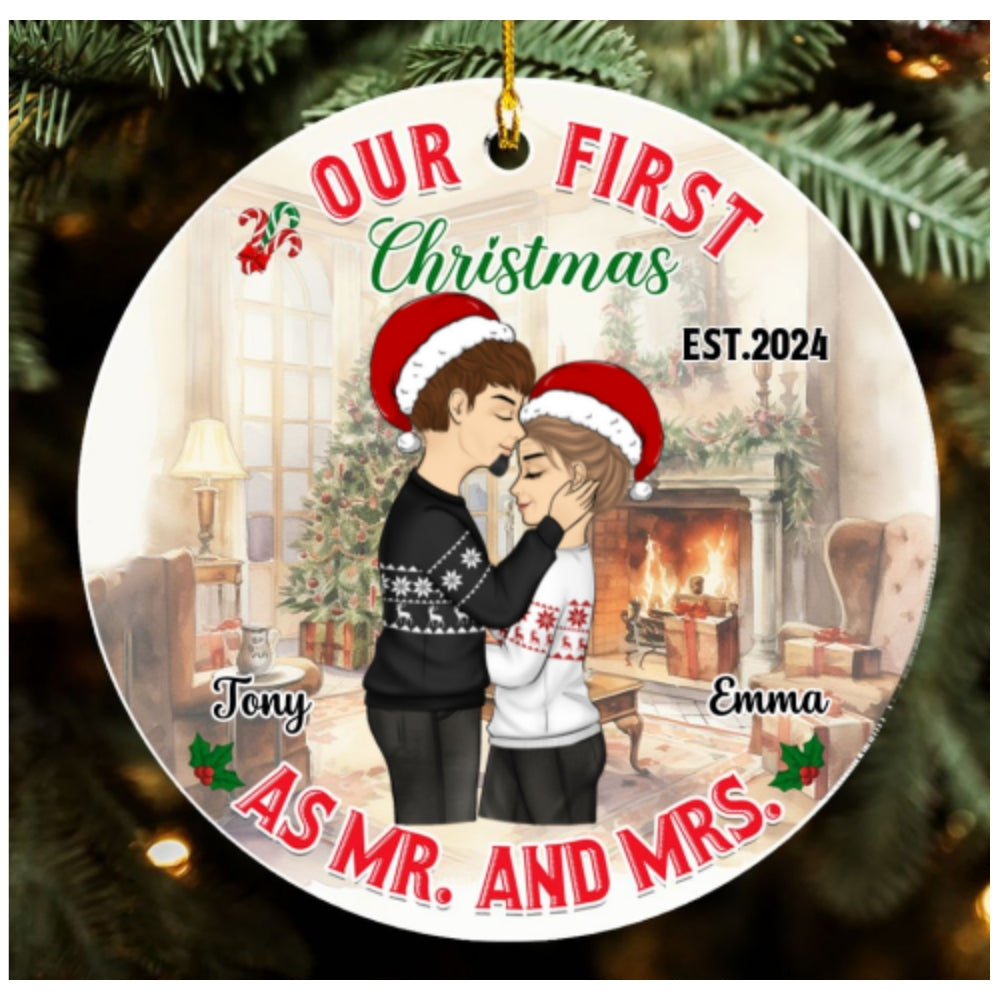 Custom First Christmas Ornament Married, Gift for Newlyweds •  Mr And Mrs - Personalized Acrylic Ornament