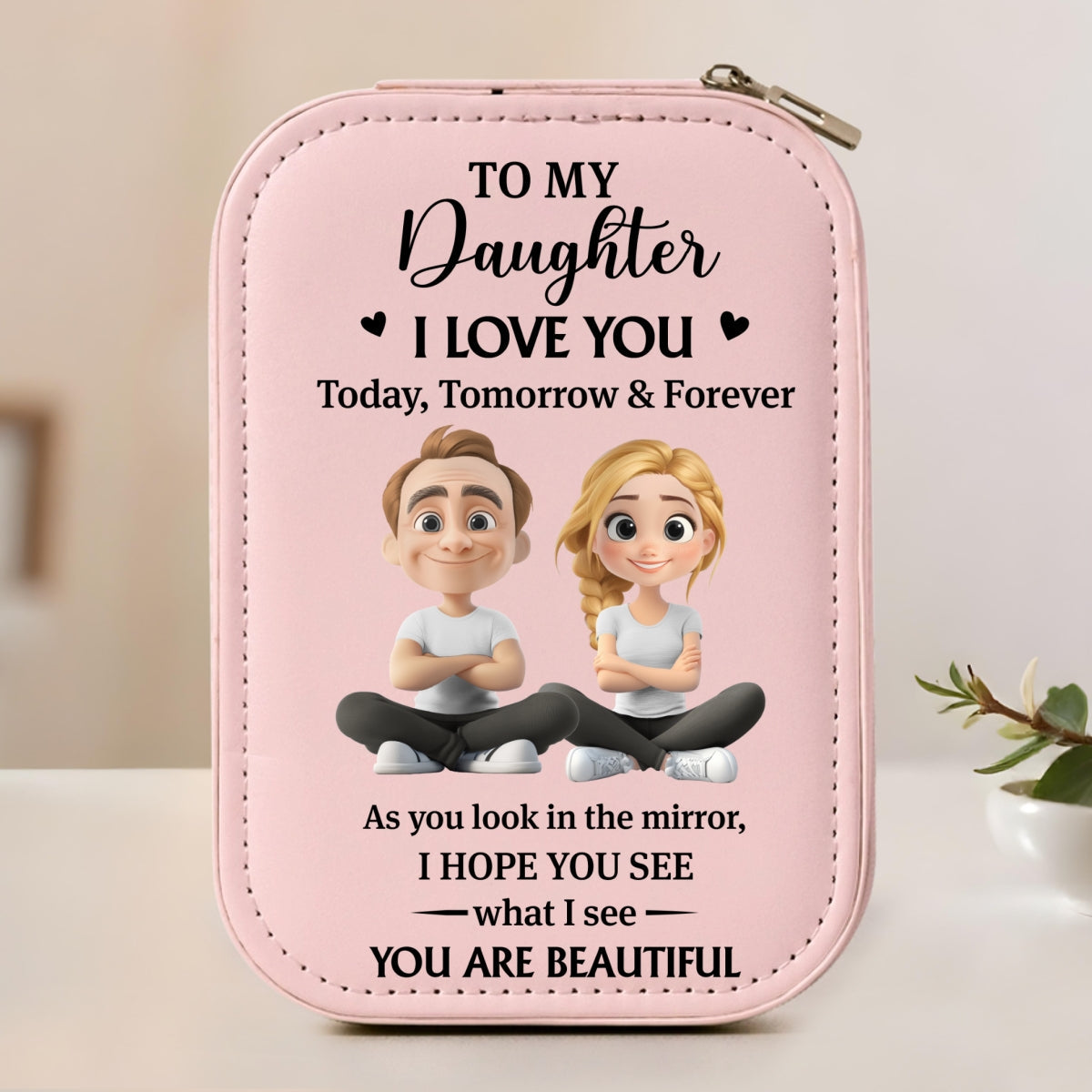 Loved Beyond Words My Daughter - Personalized Jewelry Box With LED Mirror