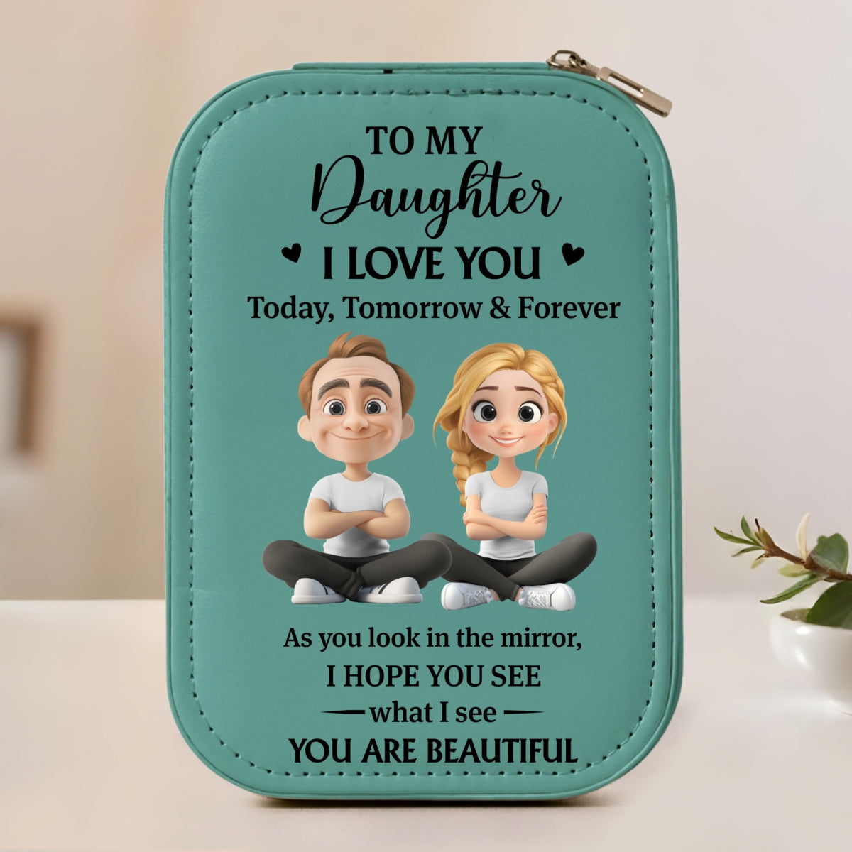Loved Beyond Words My Daughter - Personalized Jewelry Box With LED Mirror