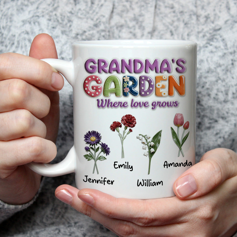 Custom Mother's Day Gift for Mom & Grandma • Grandma Garden Flower - Personalized 3D Effect Mug