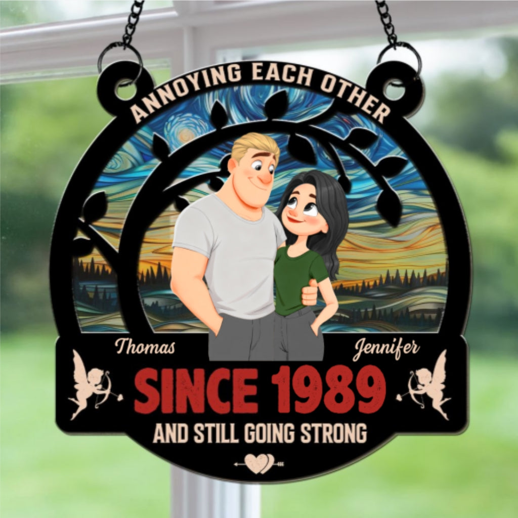 Custom Couple Hanging Decor, Anniversary Valentine's Day Gifts • Forever With You - Personalized Suncatcher